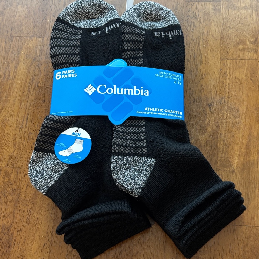 Columbia Men's Black and Gray Athletic Socks - 6 Pack